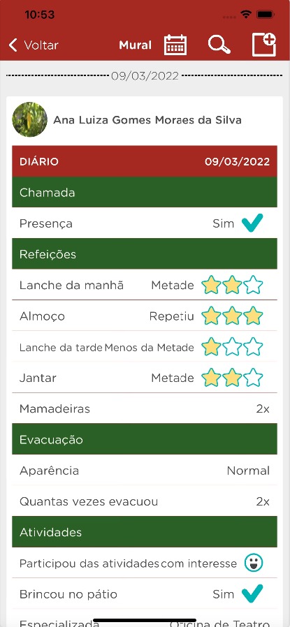 Diário da criança no app